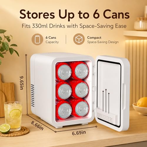Image of Mini Fridge for Bedroom - Portable 4 Liter /6 Can Cooler & Warmer for Skincare, Cosmetics, Makeup, Medicine & Food - Small Refrigerator with AC /DC Power for Home, Car, Dorm & Office