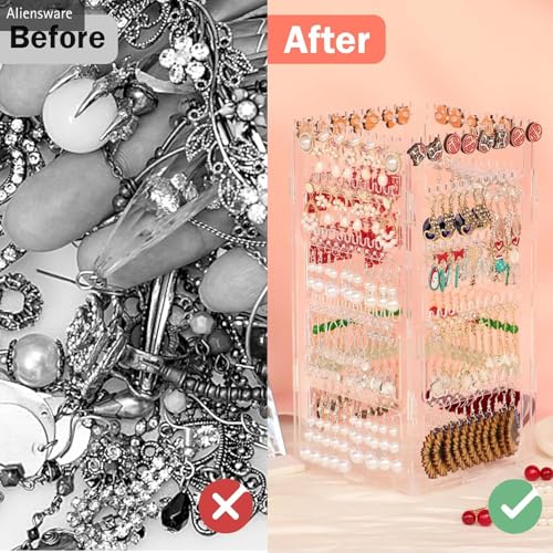 Image of Aliensware 360 Rotating Earrings Stand Holder Jewelry Display Organiser, Jewellery towers, Earrings organiser, earring organizer box, chain organiser Necklaces chain bracelet, vanity tables-Aliens