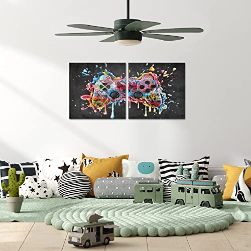 Homeoart Gamer Room Decor Gaming Decor Graffiti Gamepad Painting Video Game Art Canvas Print Framed Wall Art Teen Boys Room Decor Playroom Decor (24"X24"X2 Panels) #TOP3
