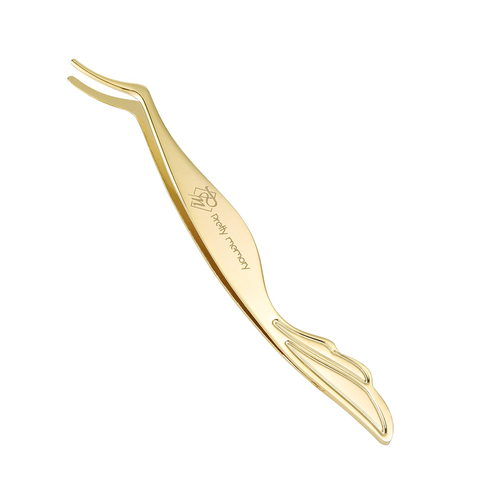 Pretty memory - Pinzetta per ciglia curve, per un'applicazione e rimozione delle ciglia facili, colore: oro