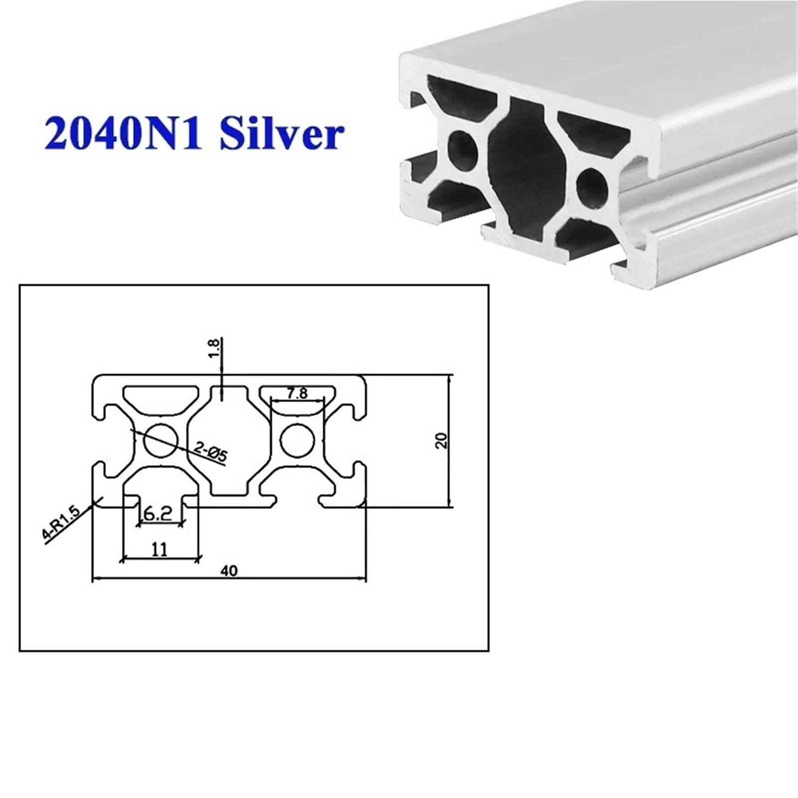 GTPBAO Profilo in alluminio anodizzato 2040N1, guida di estrusione lineare con scanalatura a T standard europeo for supporto for mensole for mobili fai da te Binario estruso(Nero,500mm 19.69")