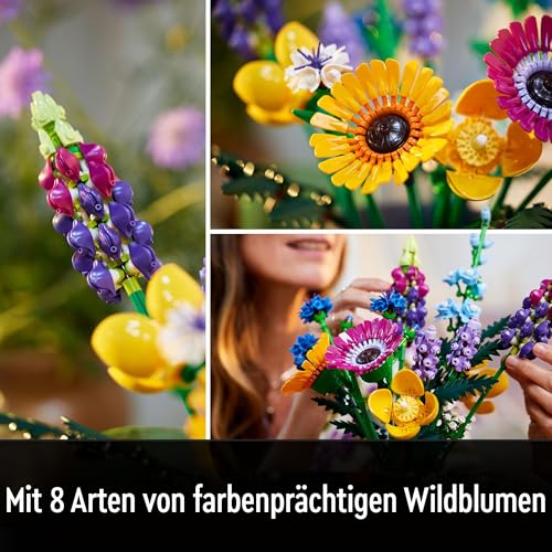 LEGO Botanicals Wildblumenstrauß Set - Künstliche Blumen mit Mohn und Lavendel zum Basteln für Erwachsene - Geschenkidee für Heimdeko - Botanik Kollektion 10313