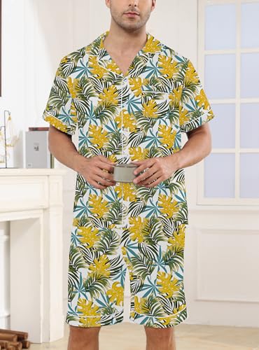 Image of Veseacky Mens Silk Satin Pajamas Set Short Sleeve Sleepwear Button-Down Pjs Sets Two-Pieces Loungewear with Pockets S-XXL