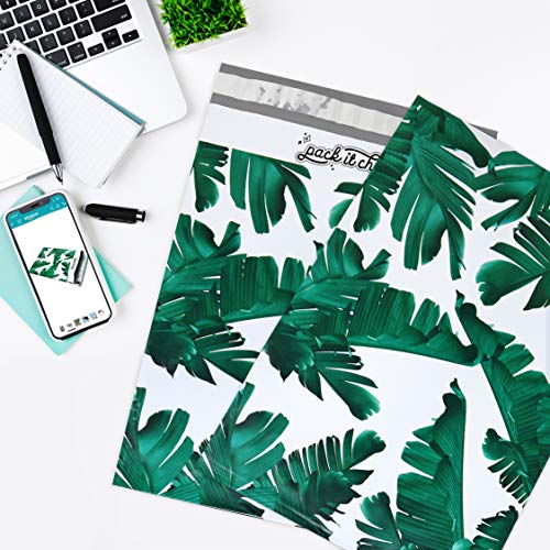 Pack It Chic - 10X13 (100 Pack) Tropical Leaves Poly Mailer Envelope Plastic Custom Mailing & Shipping Bags - Self Seal #TOP4