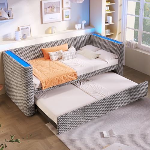 Hmdpoo Sofá Cama Extensible, 90 × 200 cm Ampliable a 180 × 200 cm, Terciopelo Gris, Diseño Multifuncional, sin Colchón