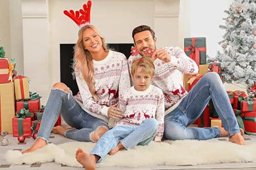 Image of Aiboria Matching Family Ugly Christmas Reindeer Snowflakes Sweater Pullover for Women /Men /Boys /Girls