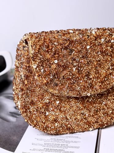 Image of THE TAN CLAN Amy Gold Flap over Bag Clutch for women Purses Luxury Evening Handbags for ladies with Detachable Handle