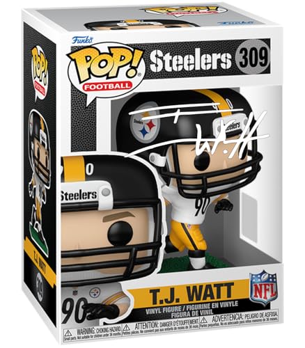 TJ T.J. Watt #309 Facsimile Signed Reprint Laser Autographed Funko POP! Football NFL: Pittsburgh Steelers Figurine with Protector Case