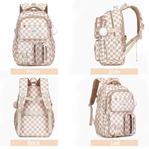 ACESAK Backpack for Girls with Lunch Box Pencil Case (Brown Checkered) by ACESAK - Used condition - Image 6