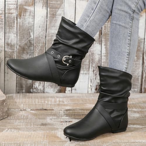 DINTAHA Flat Slouch Ankle Boots Fall Slouchy Boots Slip On Casual Short Boots2