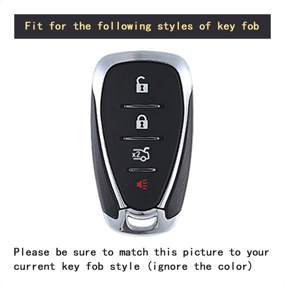Key Fob Case Compatible with Chevrolet Chevy Chevrolet Camaro, Cruze, Malibu, Sonic 4 Button Keyless Entry Remote Black Carbon Fiber Pattern ABS Black Silicone Cover