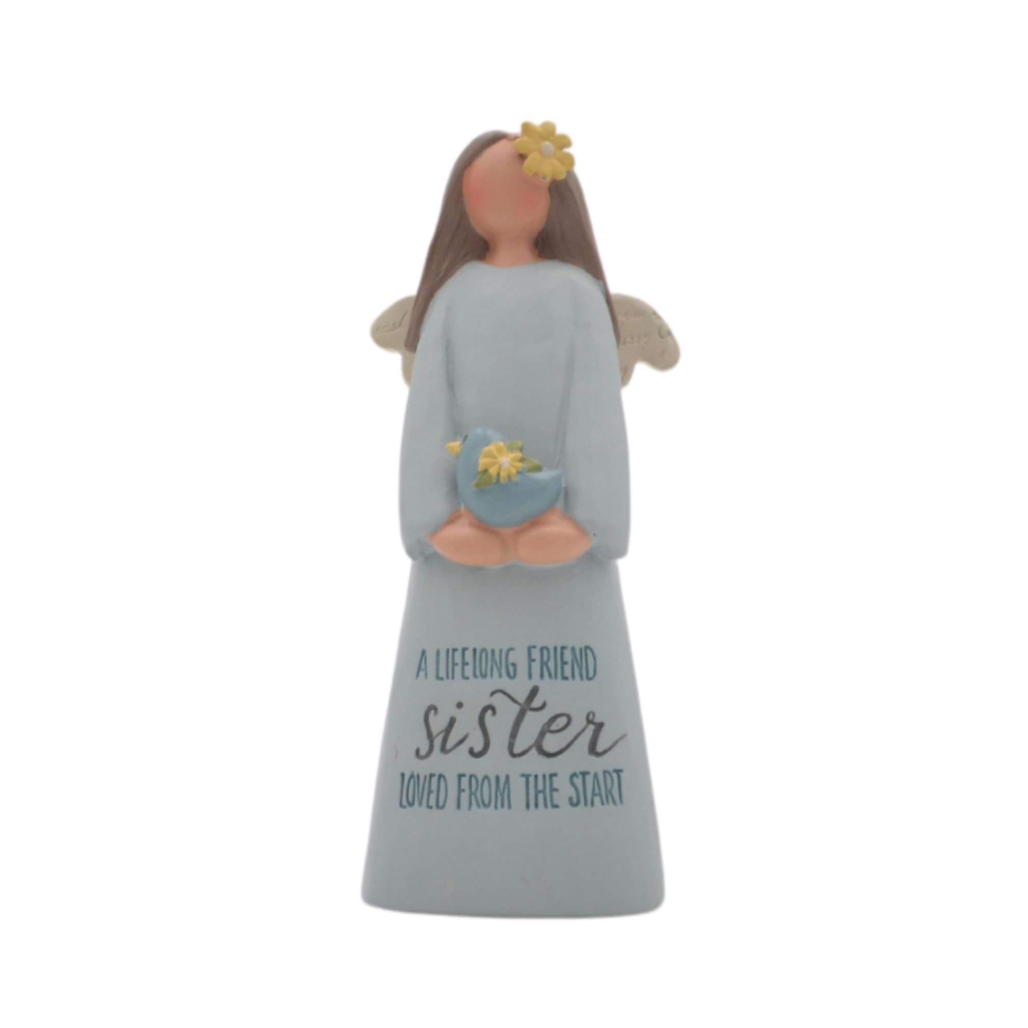 Feather & Grace Decorative Friend Angel Figurine Holding Bird | Resin with Lifelong Friend Sister Message | Pefect Decortation for Living Room, Bookshelf, Desk | Gift for friend & family