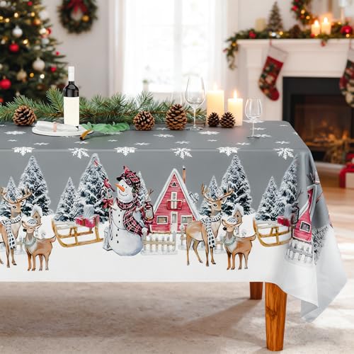 Meetory Weihnachten Tischdecke - Grau 140 x 220cm Waschbar...