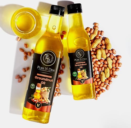 Image of Pure N Desi Cold Pressed Groundnut Oil 1 Litre | Wood Pressed Mungfali Ka Tel | Kachi Ghani Peanut Oil | 100% Natural | Chemical-Free | Unrefined | 1L
