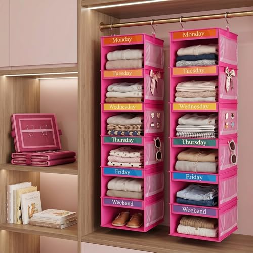 Amylove 2 Pack 6 Shelf Weekly Clothes Organizer for Kids