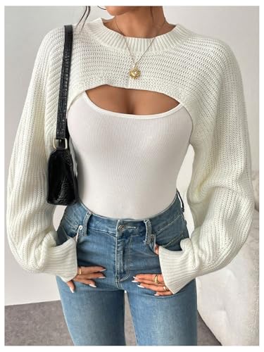 Image of GORGLITTER Women's Shrug Cropped Bolero Cardigan Long Sleeve Fall Sweaters 2026 Lightweight Dressy Knit Pullover Tops