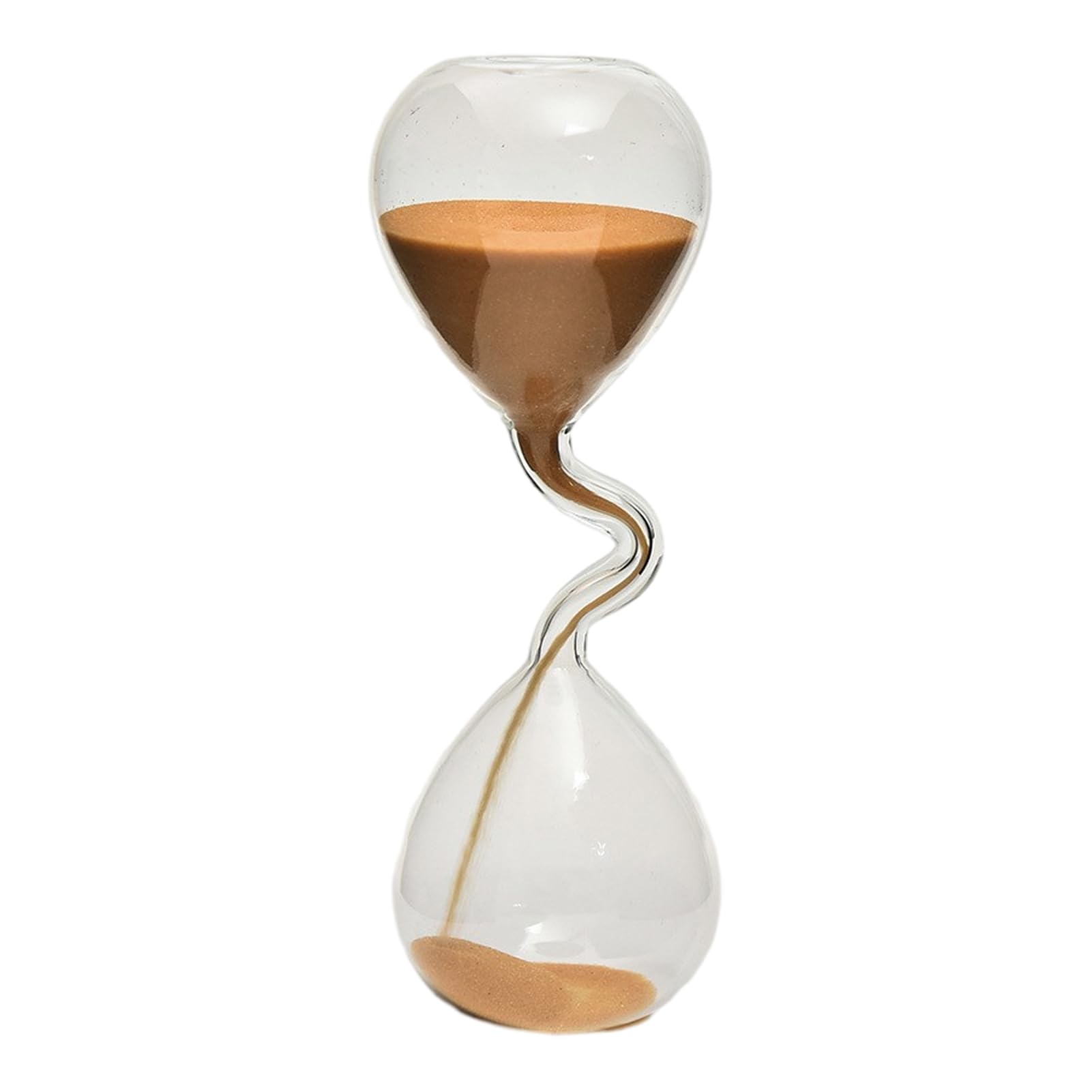 Pasisuu Twisted Neck Hourglass Timer, 7.3 Inch High Borosilicate Glass Sand Clock for Desktop Decor, Stress Relief Visual Sensory Toy, Elegant Office Ornament, Gray E