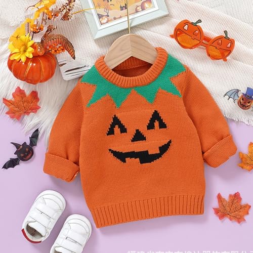 Kids Girls Pumpkin Knitted Sweater Boys Halloween Long Sleeve Athletic Casual Pullovers Fall Warm Holiday Clothes2