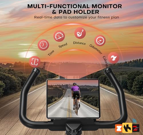 exercise bike adjustable magnetic resistance stationary bikes for home with app compatible quiet indoor cycling bike with 350lbs weight capacity comfortable seat digital monitor amp phone mount