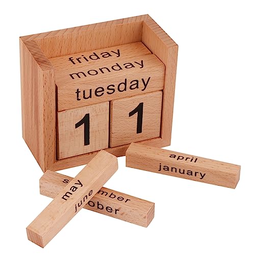 Image of STAR CRAFT Wooden Calendar Table /Desk Calender Office Desk Stationary Calender Handcrafted Natural Wood Perpetual Calendar Set for Desk /Table Decor, Study Room (BLACK)