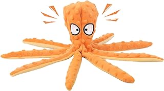 Octopus Dog Chew Toy, No Stuffing Plush Dog Squeaky Toy with Crinkle Paper in Legs, Corduroy Interactive Dog Play Toy Dog Teething Toy for Small, Medium Dogs (Orange)