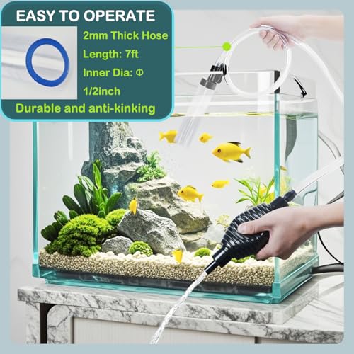 Image of 7ft-L Aquarium Siphon Vacuum Cleaner, Hand Siphon Pump Water Changer for Fish Tank Cleaning Gravel & Sand