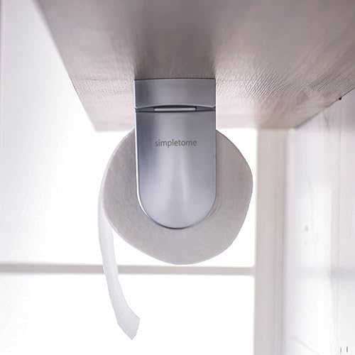 Miniatura 7 de simpletome ONE HAND TEAR - Toallero de papel para colocar debajo del gabinete, adhesivo o perforación, aleación de aluminio + ABS (perla cromada