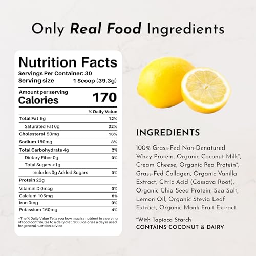 Image of JUST INGREDIENTS Lemon Swish Protein Powder - Grass-Fed Whey, Lemon Flavor - 1.44 lb,