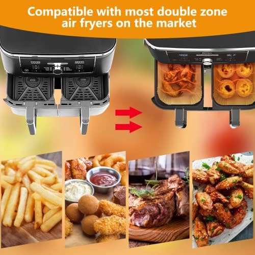 Air Fryer Liners - Air Fryer Paper Liners Disposable for Ninja Dual, 100Pcs Air Fryer Parchment Paper Liners, Waterproof Oil-Proof Non Stick Airfryer Liner for Ninja AF300UK AF400UK (8.7Inch)