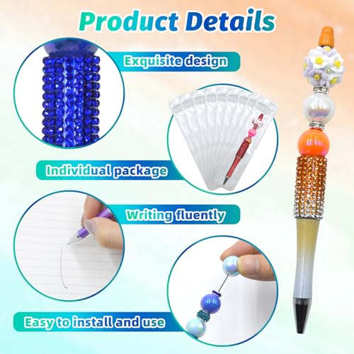 Image of 150 Pcs DIY Diamond Beadable Pen Kit - 50 Plastic Rhinestone Beaded Pens Bulk with Refills & Bags - Fancy Cute Glitter Pens for Crafting, Students & Teachers - School Supplies (Colourful)