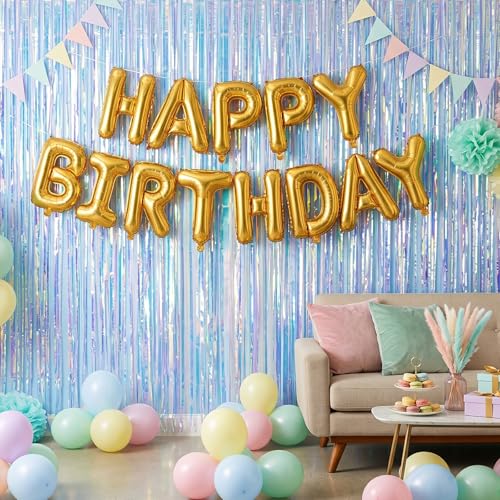 Image of PartyWoo Iridescent Streamers Backdrop 3pcs Iridescent Foil Fringe Streamer Curtain 8.2FT Tinsel Backdrop for Birthday Gender Reveal Baby Shower Graduation Pool Mermaid Under The Sea Party Decorations