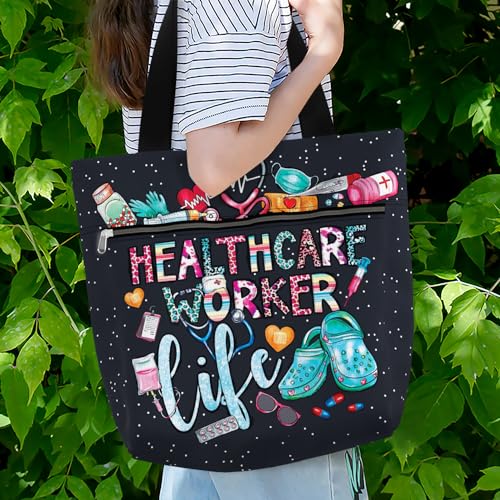 Image of 84hoods Large Waterproof Tote Bag with Pockets and Zipper for Work. Gift for Nurse. Shoulder Bag for Women.