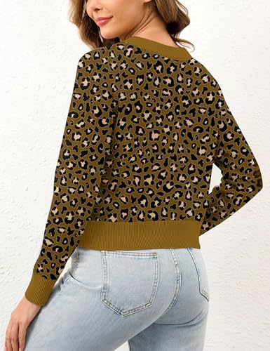 Image of Ziesexy 2026 Leopard Cardigan Womens Button Up Sweaters Long Sleeve Cheetah Print Cropped Cardigan Jackets