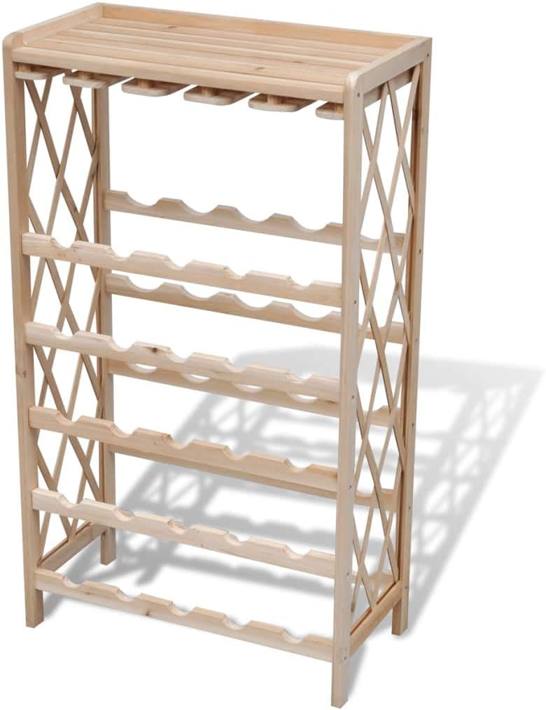 Fir Wood Modular 25-Bottle Wine Rack Free Standing Floor with Table Top, Wobble-Free, Perfect for Bar, Wine Cellar, Basement, Cabinet 5 Shelves