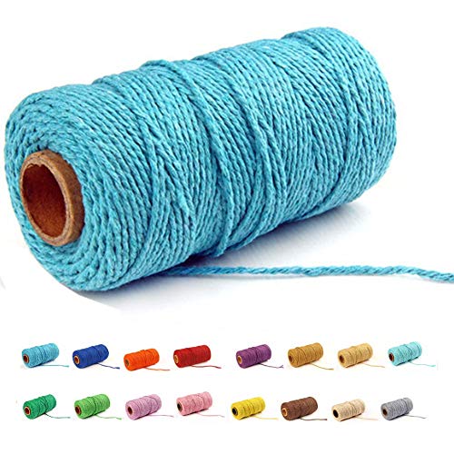flipped (100 Yards/1.5mm/35 Colors Optional) Cotton Baker Twine DIY Craft MacramÃ© Natural Cotton Rope Craft Making Knitting Cord String Rope DIY Wedding Decor Supply Christmas Wrapping(Blue)