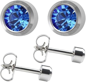 STUDEX September/Sapphire Regular 4mm Stainless Steel Bezel Setting Ear Piercing Stud Earrings Birthstone