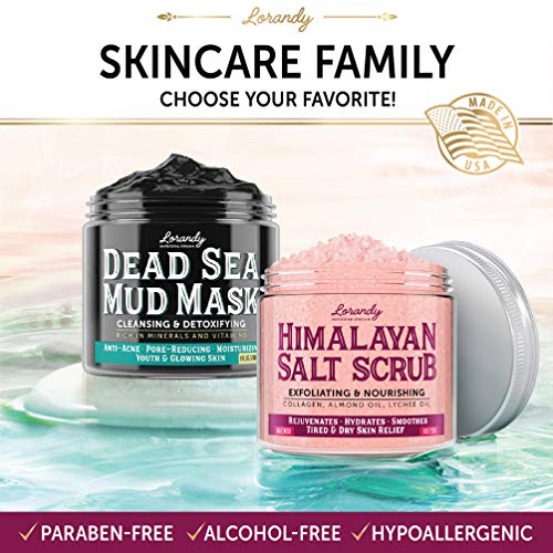 Lorandy Himalayan Salt Scrub - Made in USA - Infused with Collagen and Stem Cells - Perfect Body Scrub with Natural Almond & Lychee Oils - Exfoliating Scrub That Rejuvenates, Smoothes & Hydrates