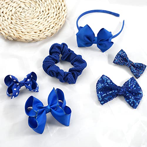 Bekecidi 20 Pcs Girls School Hair Accessories Blue Bow Hair Clips Elastic Hair Bands Bow Headband Ribbon Hair Barrettes Hair Accessories For Toddlers Kids Christmas Birthday Gift #TOP4