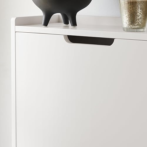 Vista 8 de Haotian Armario de zapatos blanco para entrada con 3 cajones abatibles, zapatero independiente de almacenamiento estrecho, organizador de zapatos