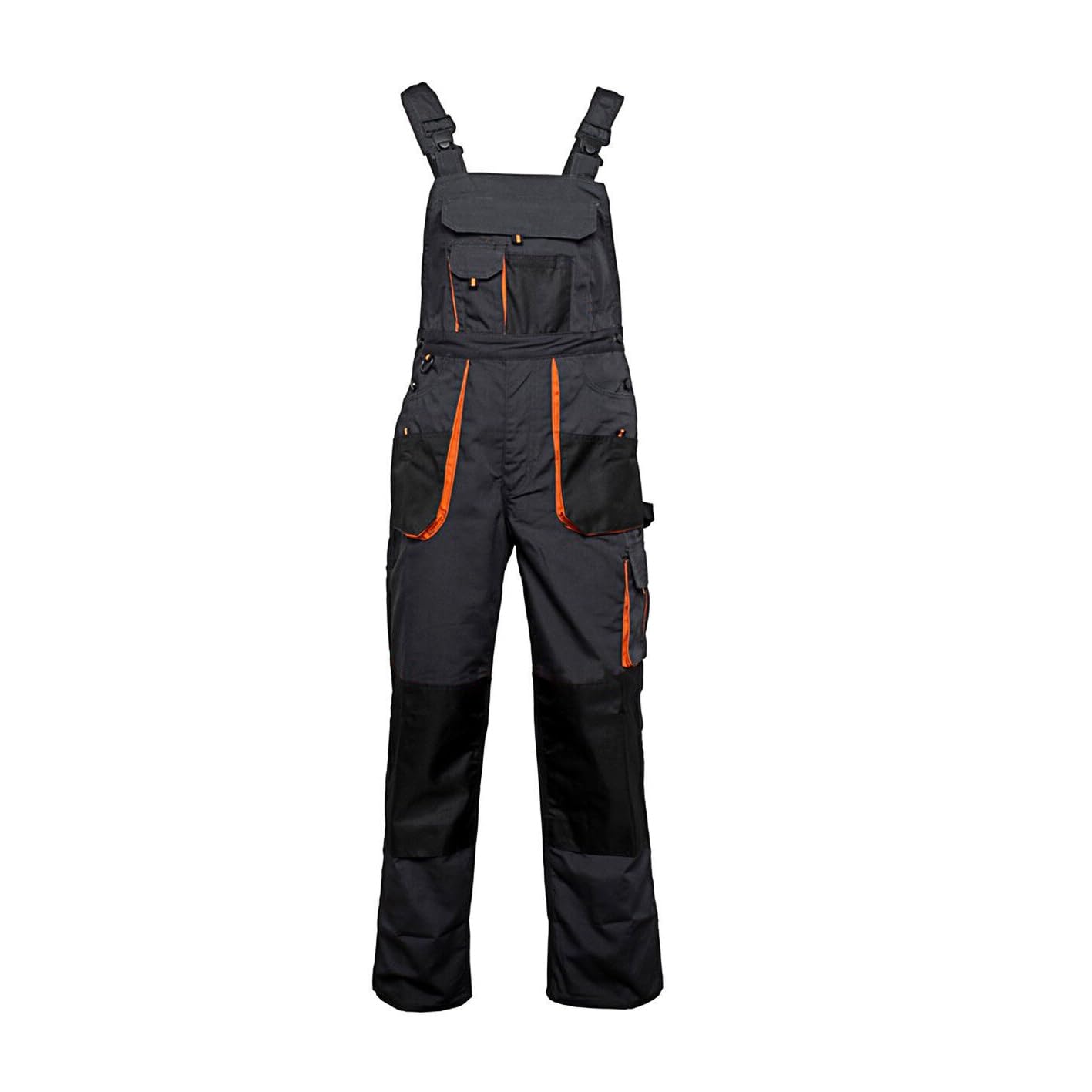 Agritrade AK Men's Work Bib & Brace - Classic - Multipockets, Regulation of the Waist Size Trousers, Wide Braces, Solid Buckles, Reinforced Workwear Grey - Orange