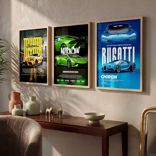 Image of kotart Big Sports Cars Framed Posters Gift Items for Boys Room Wall Decoration Bedroom Living Room Office Studio Decor | Car Poster Frame for Wall Decor Set Of 3 Size | Design 947 Beige (20x30 Inch)
