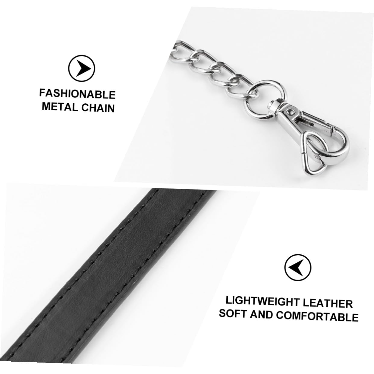 6 Piezas Cadena para Bolso de Mano Artesanal Cadena de Cuero PU y Metal con Cierres Correa para Bandolera y Bolso Cruzado Accesorios Diy para Reemplazo y Decoración Negro y Plata