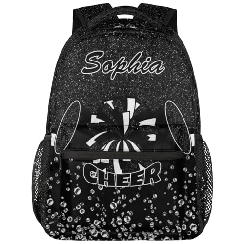 Personalized Cheerleader Backpack for Cheerleading, Custom Cheer Shoulder Bag Backpack for Women Black Glitter