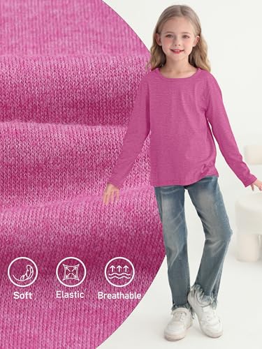 5 Pack Girls Long Sleeve Shirts Soft Crewneck Long-Sleeve T-Shirts Basic Tagless Layering Tees3