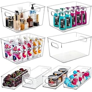 Set Of 8 Clear Plastic Storage Bins, 4 Large and 4 Small Pantry Organization and Storage Bins, Stackable Storage Containers for Home Edit and Cabinet Organizers