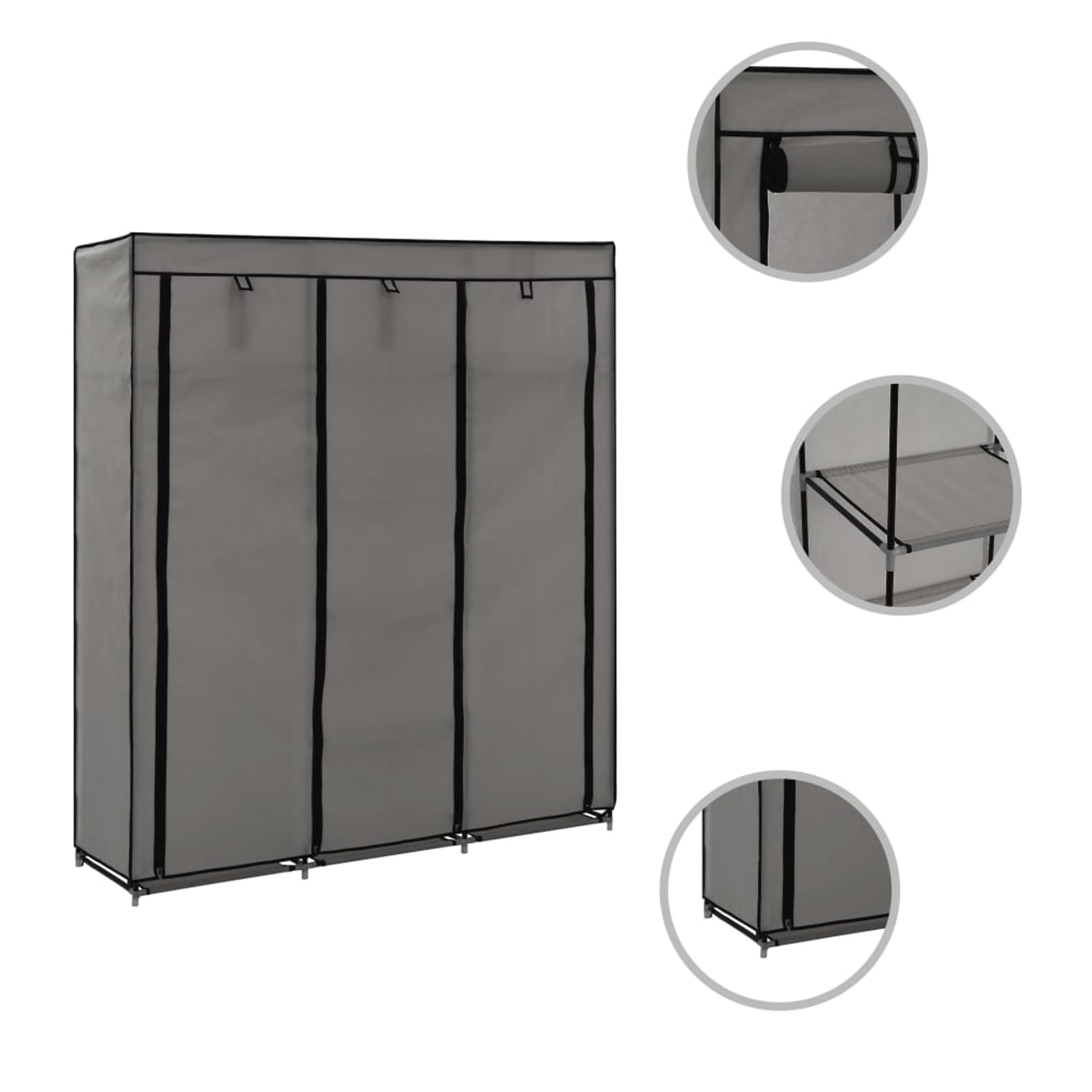 Rantry Mobile Armadio con Scomparti e Aste Grigio 150x45x175 cm in Tessuto, Salvaspazio Armadietto da Esterno, Mobili Esterno Balcone per Soggiorno, Ufficio, Camera da Letto, Bagno