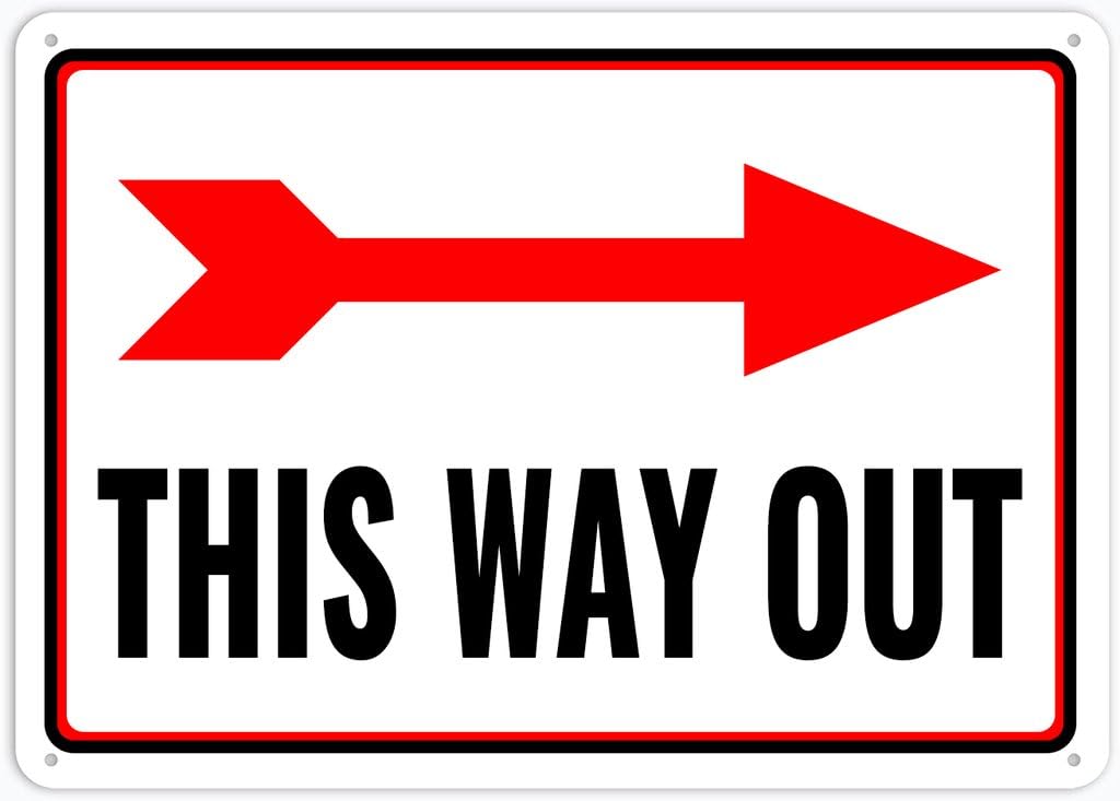 8"x12" Tin Metal Sign - This Way Out Right Arrow - Decorative Wall Sign For Home, Gate, Garden, Bars, Restaurants