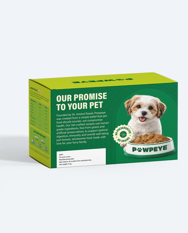 Pawpeye Wet Dog Food Monthly Box-Chicken & Broccoli Flavour | 30 Packs x 100g, 3Kgs | for Adult Dogs & Puppies | Vet-Formulated, Human-Grade, Grain & Preservative-Free, 100% Natural