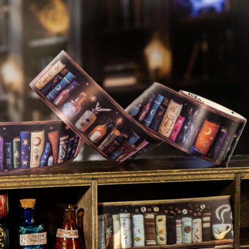 Image of Magic PET Washi Tape Set,6 Rolls Vintage Reading Themed Scrapbook Tape Stickers for Journaling Supplies,Bullet Journaling,Planner,Notebook,Calendar,Photo Frame,DIY Craft(Magician Bookcase)