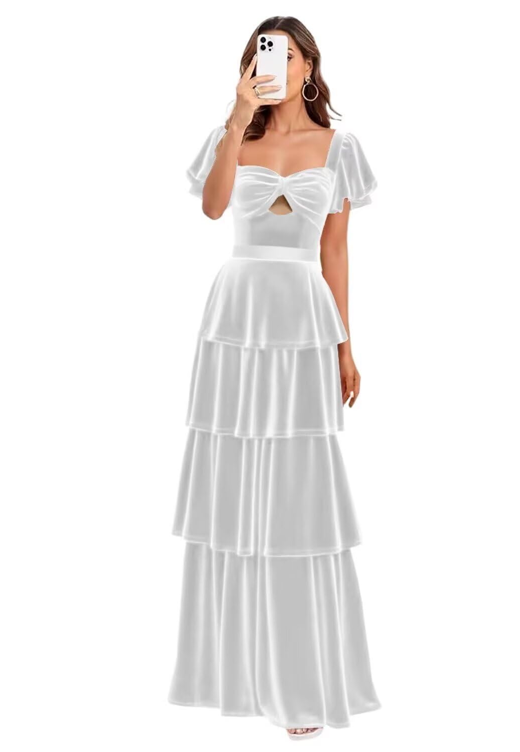Short Sleeve Velvet Bridesmaid Dresses Tiered Long Formal Evening Gown Cut Out Cocktail Dress